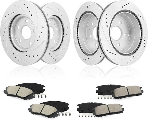 مكابح ودوارات Betthand مناسبة لـ 2010-2017 Chevy Equinox، 2010-2017 GMC Terrain، 2.4L 3L 3.6L، L4 V6، 12.64 بوصة + 11.93 بوصة دوارات هندسية ومنصات سيراميك، 580746+580763، 55174+55178، فتحات تهوية مشقوق in Kuwait