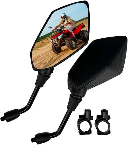 Universal Hawk-eye Motorcycle Convex Rear View Mirror - with 10mm Bolt, Handle Bar Mount Clamp Compatible with Cruiser, Suzuki, Honda, Victory and More, black, ATV-YY-08 in Saudi Arabia