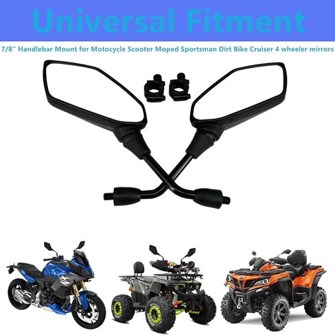 Universal Hawk-eye Motorcycle Convex Rear View Mirror - with 10mm Bolt, Handle Bar Mount Clamp Compatible with Cruiser, Suzuki, Honda, Victory and More, black, ATV-YY-08 in Saudi Arabia