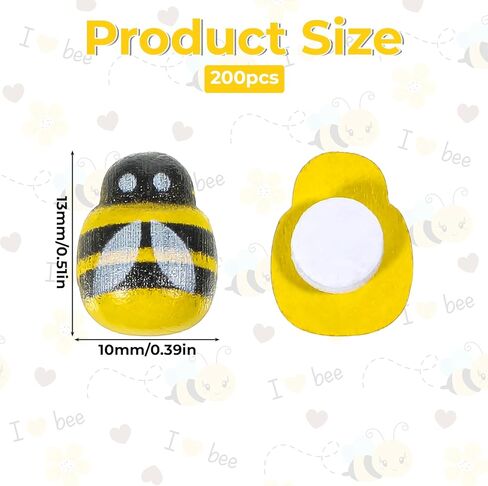 HJZHII 200Pcs Tiny Wooden Bee Decor, Wooden Bees Craft Decoration Flatback Self-Adhesive Wood Bumble Bees Painted Flat-Back Wood Craft Bee for Crafts Scrapbooking Decoration Embellishments DIY in Kuwait