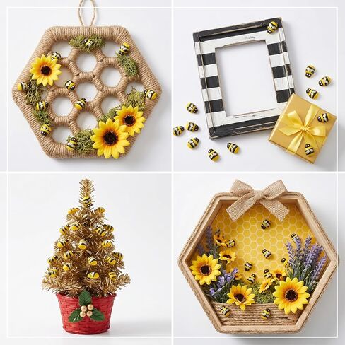 HJZHII 200Pcs Tiny Wooden Bee Decor, Wooden Bees Craft Decoration Flatback Self-Adhesive Wood Bumble Bees Painted Flat-Back Wood Craft Bee for Crafts Scrapbooking Decoration Embellishments DIY in Kuwait