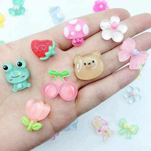 60Pcs Random Flatback Resin Charms, Kawaii Cute Ornament Bulk Set for Phone Case Decoden, Hairpins Scrapbooking DIY Craft Embellishments & Home Decoration-Mixed Colors in Kuwait