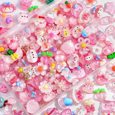 60Pcs Random Flatback Resin Charms, Kawaii Cute Ornament Bulk Set for Phone Case Decoden, Hairpins Scrapbooking DIY Craft Embellishments & Home Decoration-Mixed Colors in Kuwait
