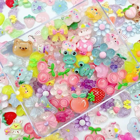 60Pcs Random Flatback Resin Charms, Kawaii Cute Ornament Bulk Set for Phone Case Decoden, Hairpins Scrapbooking DIY Craft Embellishments & Home Decoration-Mixed Colors in Kuwait