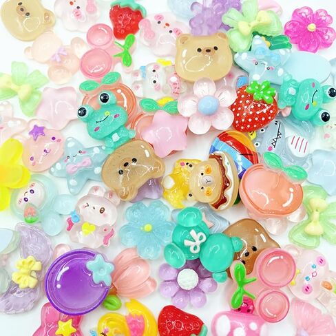 60Pcs Random Flatback Resin Charms, Kawaii Cute Ornament Bulk Set for Phone Case Decoden, Hairpins Scrapbooking DIY Craft Embellishments & Home Decoration-Mixed Colors in Kuwait