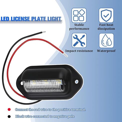 قطعتان من ضوء لوحة ترخيص السيارة، 12 فولت - 24 فولت 6-SMD LED مصباح لوحة ترخيص السيارة، مصباح خلفي مقاوم للماء للسيارات، ملحقات مصباح علامة الخطوة، عالمية للشاحنات والحافلات المقطورة in Kuwait
