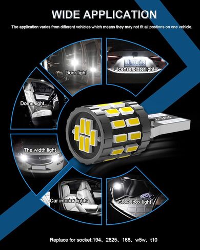 KATUR 194 T10 W5W 168 LED لمبة إضاءة فائقة السطوع 6000K زينون أبيض 30-SMD 3014 رقائق 12-24 فولت CANBUS خالية من الأخطاء LED لمبة بديلة لقبة السيارة خريطة الباب ضوء لوحة الترخيص (نسخة مطورة) in Kuwait