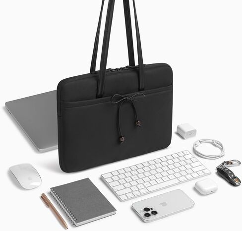 Comfyable 13 Inch Laptop Sleeve with Handle, Compatible with 13" MacBook Air M5 and Mac Neo, 14" MacBook Pro M5 Pro/Max 2026, Daily School Nylon Computer Bag, Cute Bow Design for Girls, Black in Saudi Arabia