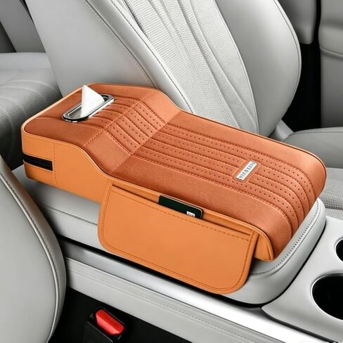 Car Center Console Armrest Covers,Car Armrest Cover with Tissue Box 2 Side Storage Bag,Elbow Rest Pillow Universal Armrest Cover for Cars,Relieve Arm Fatigue,Great for Long-time Driving (Apricot) in Saudi Arabia