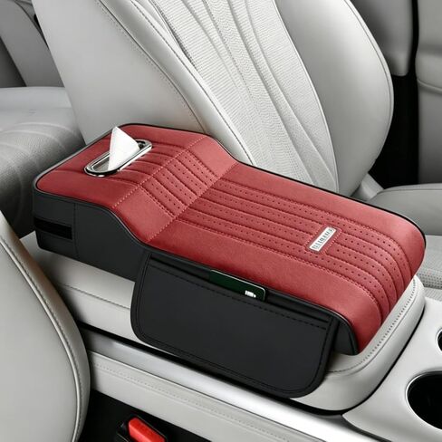 Car Center Console Armrest Covers,Car Armrest Cover with Tissue Box 2 Side Storage Bag,Elbow Rest Pillow Universal Armrest Cover for Cars,Relieve Arm Fatigue,Great for Long-time Driving (Apricot) in Saudi Arabia