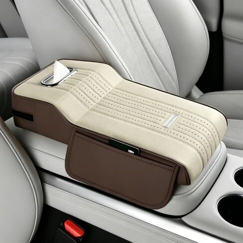 Car Center Console Armrest Covers,Car Armrest Cover with Tissue Box 2 Side Storage Bag,Elbow Rest Pillow Universal Armrest Cover for Cars,Relieve Arm Fatigue,Great for Long-time Driving (Apricot) in Saudi Arabia