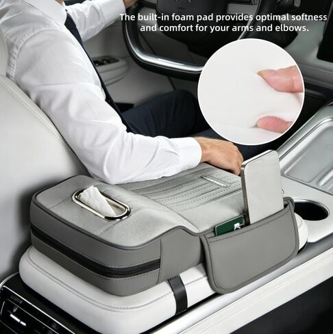 Car Center Console Armrest Covers,Car Armrest Cover with Tissue Box 2 Side Storage Bag,Elbow Rest Pillow Universal Armrest Cover for Cars,Relieve Arm Fatigue,Great for Long-time Driving (Apricot) in Saudi Arabia