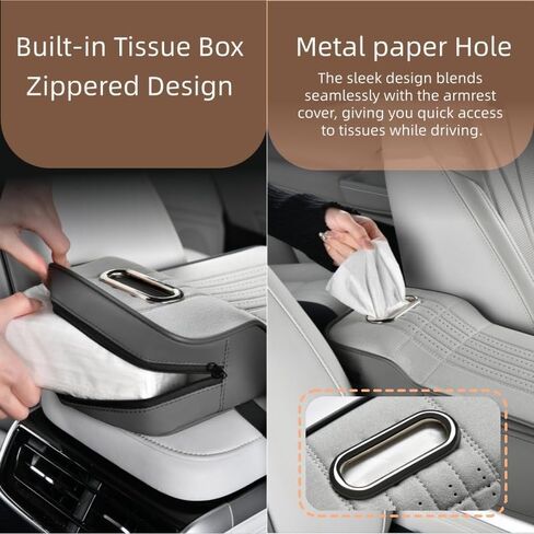 Car Center Console Armrest Covers,Car Armrest Cover with Tissue Box 2 Side Storage Bag,Elbow Rest Pillow Universal Armrest Cover for Cars,Relieve Arm Fatigue,Great for Long-time Driving (Apricot) in Saudi Arabia