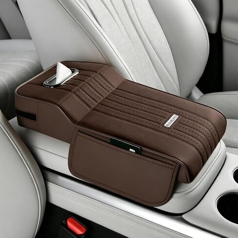 Car Center Console Armrest Covers,Car Armrest Cover with Tissue Box 2 Side Storage Bag,Elbow Rest Pillow Universal Armrest Cover for Cars,Relieve Arm Fatigue,Great for Long-time Driving (Apricot) in Saudi Arabia