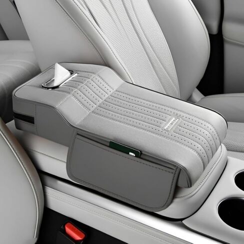 Car Center Console Armrest Covers,Car Armrest Cover with Tissue Box 2 Side Storage Bag,Elbow Rest Pillow Universal Armrest Cover for Cars,Relieve Arm Fatigue,Great for Long-time Driving (Apricot) in Saudi Arabia