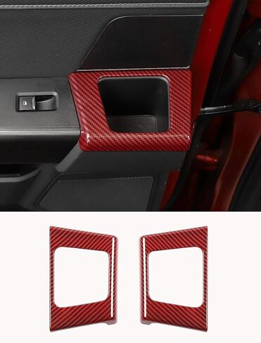 Savadicar 2-Piece Rear Door Storage Pocket Cover for 2021-Present Ford F150, Red Carbon Fiber Finish Rear Seat Armrest Storage Pocket Overlay Accents, Interior Decorative Accessories in Kuwait