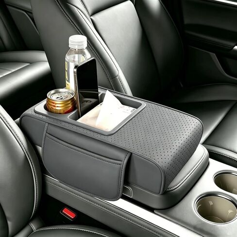 Car Center Console Cover with Storage Bags, 5-in-1 Armrest Cover with Cup Holder, Tissue Box, Phone Slot, Waterproof Armrest Cushion for Car (Apricot) in Saudi Arabia