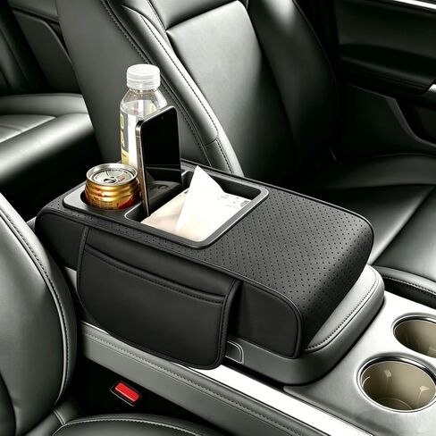 Car Center Console Cover with Storage Bags, 5-in-1 Armrest Cover with Cup Holder, Tissue Box, Phone Slot, Waterproof Armrest Cushion for Car (Apricot) in Saudi Arabia