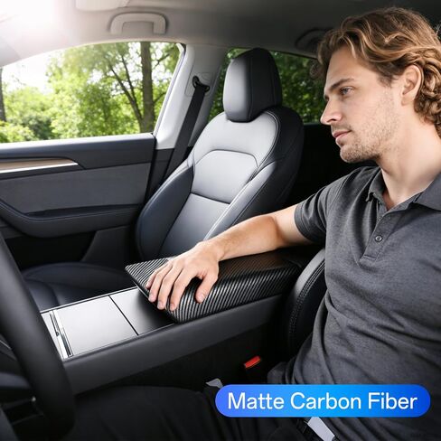Center Console Armrest Cover for Tesla Model Y Juniper 2026 2025 and Model 3 Highland 2026 2025 2024, Non-Slip Arm Rest Box Cushion Protector Middle Console Cover Mat, Matte Carbon Fiber in Saudi Arabia
