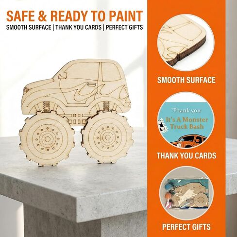 WORGO 24 PCS Monster Truck Party Favors, DIY Painting Kits with 6 Unique Wooden Trucks, Crafts for Kids - Monster Truck Car Birthday Decorations, Goodie Bag Fillers for Kids Ages 4-8 in Saudi Arabia