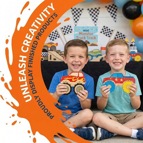 WORGO 24 PCS Monster Truck Party Favors, DIY Painting Kits with 6 Unique Wooden Trucks, Crafts for Kids - Monster Truck Car Birthday Decorations, Goodie Bag Fillers for Kids Ages 4-8 in Saudi Arabia