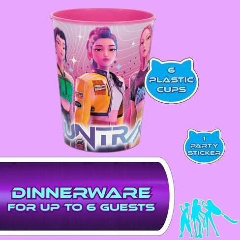Unique K-Pop Demon Hunters Party Supplies | Stadium Cups Set | Serves 6 | Officially Licensed | 16 Oz Plastic Stadium Cups | Birthday Party Drinkware For Kids, Gifts, Favors, Easy Reuse in Kuwait