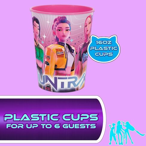 Unique K-Pop Demon Hunters Party Supplies | Stadium Cups Set | Serves 6 | Officially Licensed | 16 Oz Plastic Stadium Cups | Birthday Party Drinkware For Kids, Gifts, Favors, Easy Reuse in Kuwait