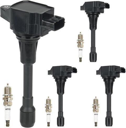 Ignition Coil Pack & Iridium Spark Plugs Fit for 2007-2016 Nissan Altima, for Nissan Versa Sentra Rogue Cube Rogue Select NV200 1.6L 1.8L 2.0L 2.5L L4, Replaces for UF549 C1696 C751, 4 Sets, Black in Kuwait