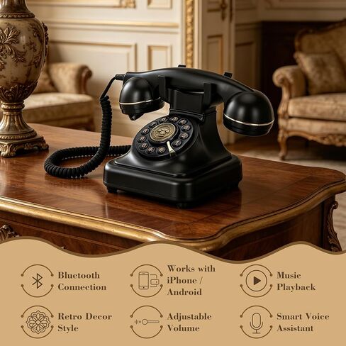 Bluetooth Retro Phone with Speakerphone, Music Playback & Bluetooth Landline Phone,Compatible with iPhone & Android, Beautiful Decor for Home,Long Battery Life, Elegant Appearance in Saudi Arabia