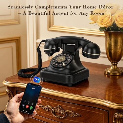 Bluetooth Retro Phone with Speakerphone, Music Playback & Bluetooth Landline Phone,Compatible with iPhone & Android, Beautiful Decor for Home,Long Battery Life, Elegant Appearance in Saudi Arabia