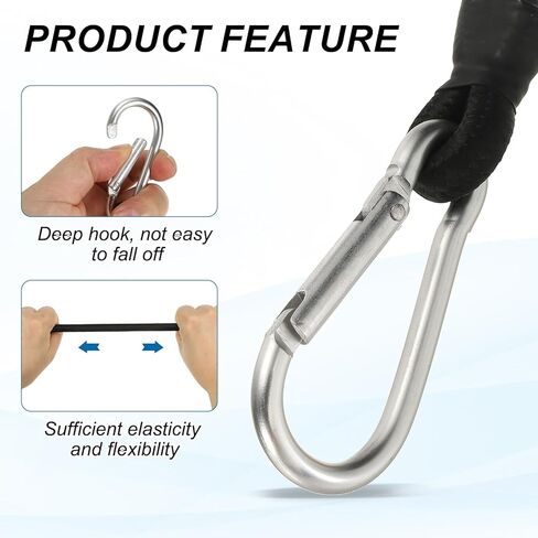 uxcell 6Pcs Bungee Cords with Hooks, 19.7" Heavy Duty Rubber Bungee Straps Outdoor Elastic Ropes for Securing Bike Tarps Luggage Tents, Black in Kuwait