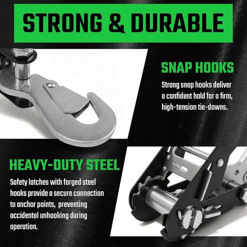 4 Pack Car Tie Down Straps for Trailers - 2" x 8' Heavy Duty Tire Straps with Snap Hooks - 10,000lbs Break Strength, Adjustable Lasso Style Wheel Straps for Hauling Cars, Truck, UTV(Green) in Saudi Arabia