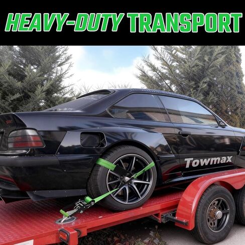 4 Pack Car Tie Down Straps for Trailers - 2" x 8' Heavy Duty Tire Straps with Snap Hooks - 10,000lbs Break Strength, Adjustable Lasso Style Wheel Straps for Hauling Cars, Truck, UTV(Green) in Saudi Arabia
