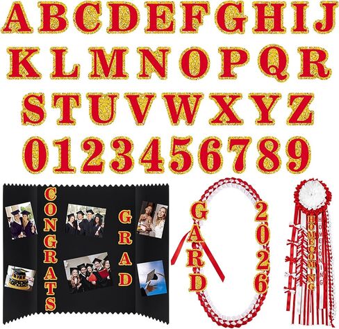 72 Pcs Glitter 2026 Graduation Letters Numbers Cardstock Shiny Crafts Alphabet with Adhesive Dots for Graduation Trifold Photo Board Grad Leis Homecoming Mums DIY Supplies(Black Gold) in Kuwait