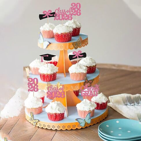 40 PCS 2026 Graduation Theme Cupcake Toppers Glitter Congrats Grad 2026 Diploma Graduation Cap Cupcake Picks for Class of 2026 Graduation Theme Party Cake Decorations Supplies Pink in Kuwait