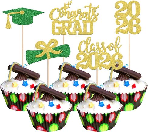 40 PCS 2026 Graduation Theme Cupcake Toppers Glitter Congrats Grad 2026 Diploma Graduation Cap Cupcake Picks for Class of 2026 Graduation Theme Party Cake Decorations Supplies Pink in Kuwait