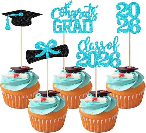 40 PCS 2026 Graduation Theme Cupcake Toppers Glitter Congrats Grad 2026 Diploma Graduation Cap Cupcake Picks for Class of 2026 Graduation Theme Party Cake Decorations Supplies Pink in Kuwait