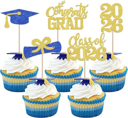 40 PCS 2026 Graduation Theme Cupcake Toppers Glitter Congrats Grad 2026 Diploma Graduation Cap Cupcake Picks for Class of 2026 Graduation Theme Party Cake Decorations Supplies Pink in Kuwait