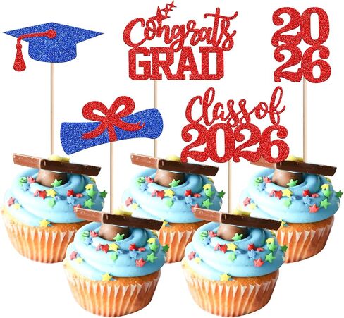 40 PCS 2026 Graduation Theme Cupcake Toppers Glitter Congrats Grad 2026 Diploma Graduation Cap Cupcake Picks for Class of 2026 Graduation Theme Party Cake Decorations Supplies Pink in Kuwait