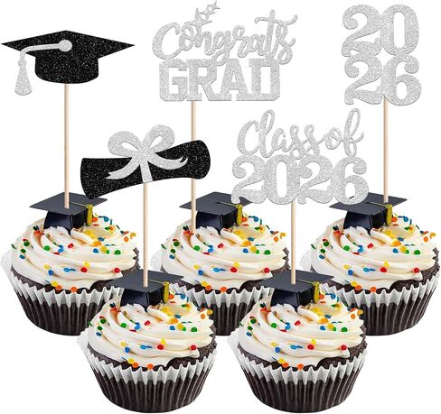40 PCS 2026 Graduation Theme Cupcake Toppers Glitter Congrats Grad 2026 Diploma Graduation Cap Cupcake Picks for Class of 2026 Graduation Theme Party Cake Decorations Supplies Pink in Kuwait
