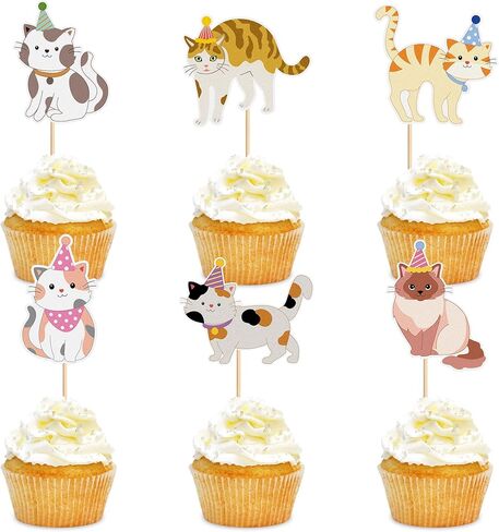 36Pcs Pet Cat Cupcake Toppers Cartoon Cats Cupcake Picks for Baby Shower Kids Cat Birthday Cupcake Cake Decorations Pet Cats Party Supplies in Saudi Arabia