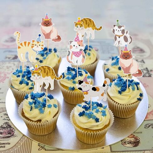 36Pcs Pet Cat Cupcake Toppers Cartoon Cats Cupcake Picks for Baby Shower Kids Cat Birthday Cupcake Cake Decorations Pet Cats Party Supplies in Saudi Arabia