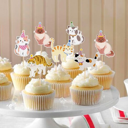 36Pcs Pet Cat Cupcake Toppers Cartoon Cats Cupcake Picks for Baby Shower Kids Cat Birthday Cupcake Cake Decorations Pet Cats Party Supplies in Saudi Arabia
