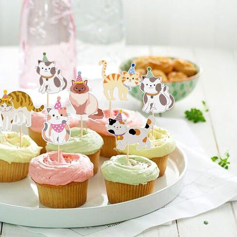 36Pcs Pet Cat Cupcake Toppers Cartoon Cats Cupcake Picks for Baby Shower Kids Cat Birthday Cupcake Cake Decorations Pet Cats Party Supplies in Saudi Arabia