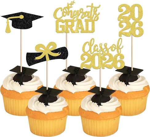 40 PCS 2026 Graduation Theme Cupcake Toppers Glitter Congrats Grad 2026 Diploma Graduation Cap Cupcake Picks for Class of 2026 Graduation Theme Party Cake Decorations Supplies Pink in Kuwait