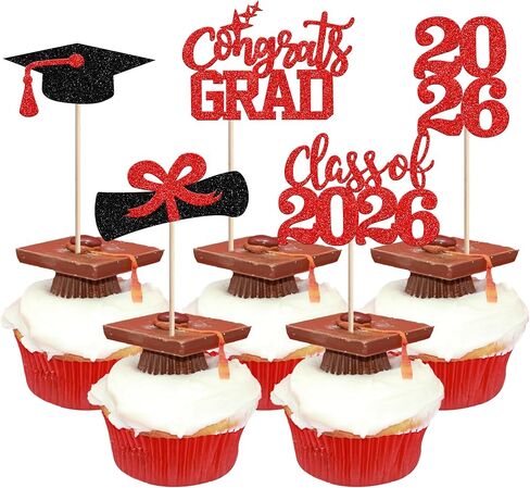 40 PCS 2026 Graduation Theme Cupcake Toppers Glitter Congrats Grad 2026 Diploma Graduation Cap Cupcake Picks for Class of 2026 Graduation Theme Party Cake Decorations Supplies Pink in Kuwait