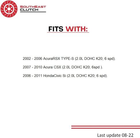 طقم القابض متوافق مع Csx Rsx Civic Type-S Si Base Coupe 2-Door Sedan 4-Door 2006-2011 2.0L l4 GAS DOHC مستنشق بشكل طبيعي (6 سرعات Trans؛ مواصفات دولاب الموازنة: 0.047+؛ مرحلة القابض 1؛ 08-037R) in Kuwait
