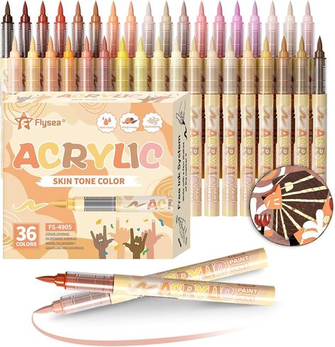 36 Skin Stone Acrylic Paint Pens Waterproof Quick-drying Acrylic Paint Markers Soft Brush Tip Marker Pen with Ink Visual Window for Rock Painting Wood Ceramic Glass Egg in Saudi Arabia