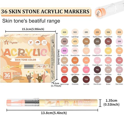 36 Skin Stone Acrylic Paint Pens Waterproof Quick-drying Acrylic Paint Markers Soft Brush Tip Marker Pen with Ink Visual Window for Rock Painting Wood Ceramic Glass Egg in Saudi Arabia