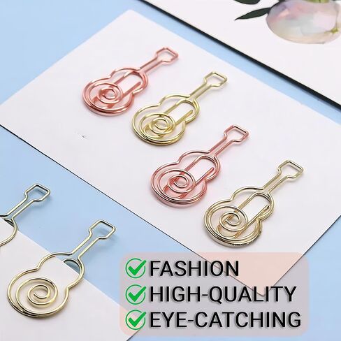 Cute Paper Clip, 30Pcs Guitar Shape Paper Clip Holder Funny Music Note Clips Clamp for Home Office Supplies Desk File Organization Wedding Decoration, Gold, Rose Gold in Saudi Arabia